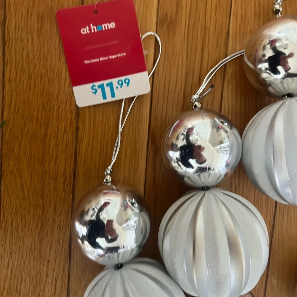 At home 6 ft winter balls silver white garland- set of 3